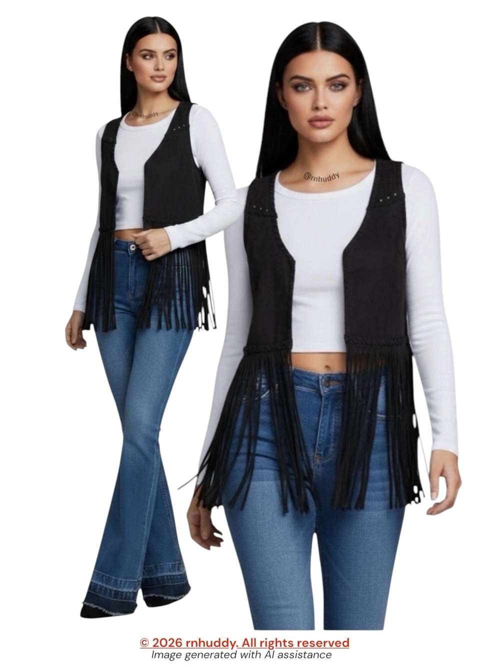 NWT Idyllwind S black faux suede open fringe vest